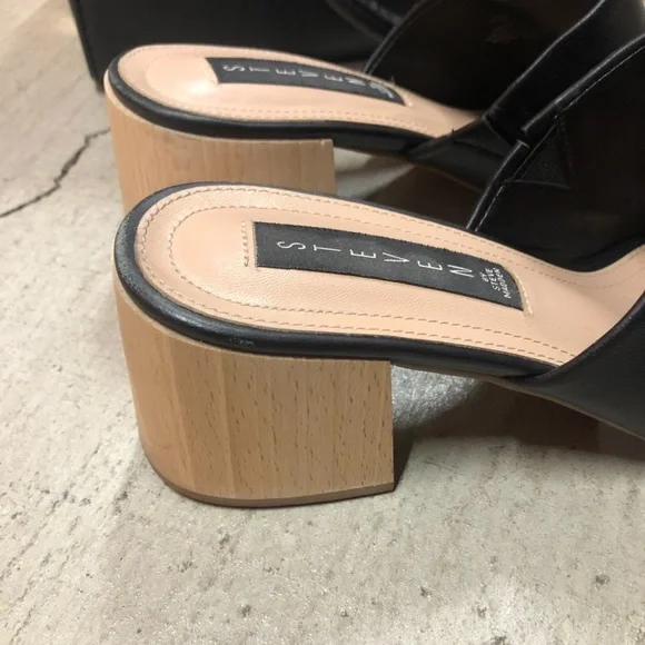 STEVEN by SM Black Leather Mules Heeled Shoes, Size 9.5 - Picture 4 of 7